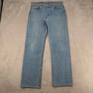 Vintage Levis 501 Jeans Mens 34x32 Blue Flaws Denim Straight Leg Red Tab USA